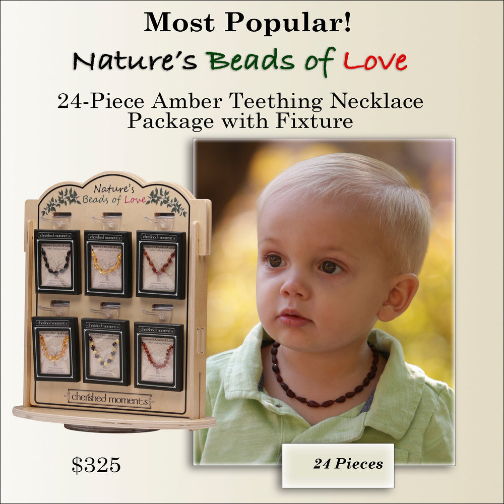 24-Piece Amber Teething Necklace Package with Display