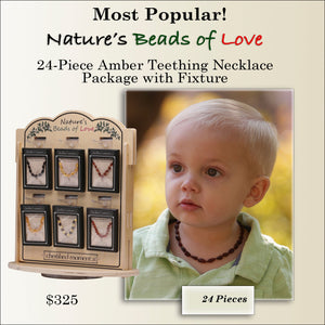 24-Piece Amber Teething Necklace Package with Display