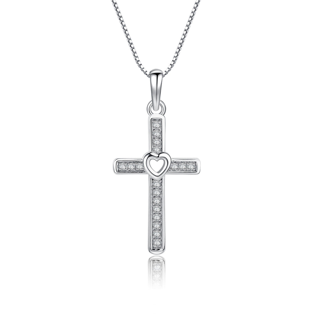 Sterling Silver Children's Cross CZ Necklace with Open Heart