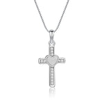 Sterling Silver Children's Cross CZ Necklace with Solid Heart