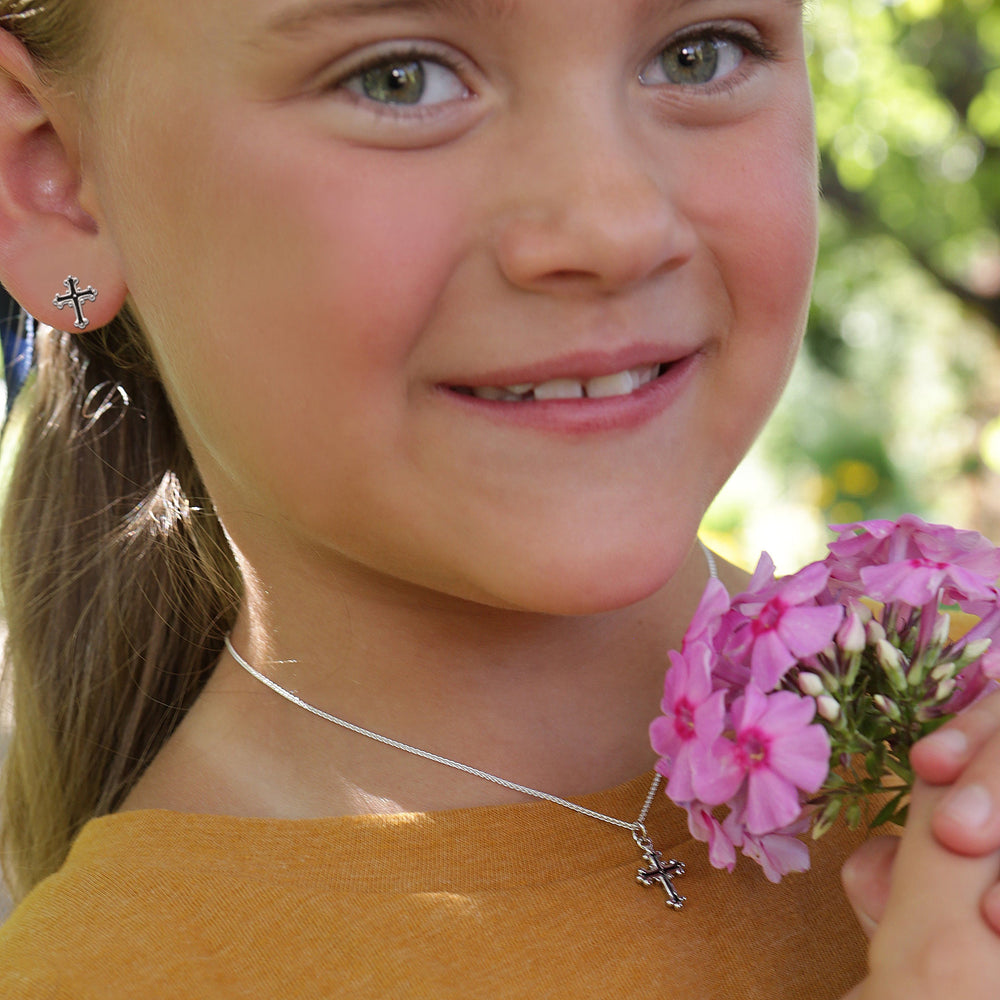 Sterling Silver Children's Cross Necklace for First Communion Gift