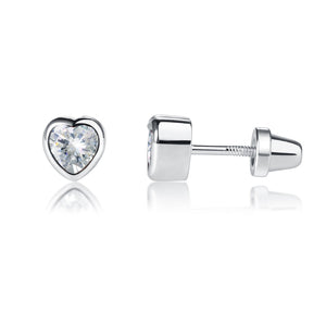 Sterling Silver Kid's Clear CZ Heart Earring