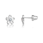 Sterling Silver Clear Outline Daisy Earrings for Little Girls