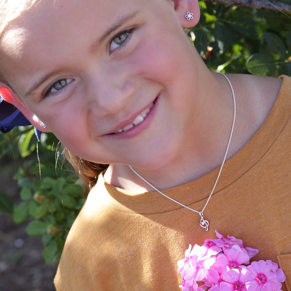 Sterling Silver Pink Outline Daisy Earrings for Baby and Kids