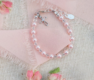 Bella - Sterling Silver Pink Pearl Cross Bracelet