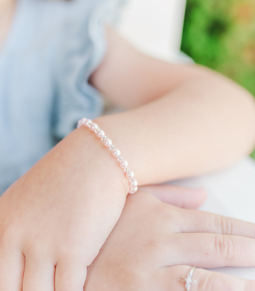 Bella - Sterling Silver Pink Pearl Cross Bracelet