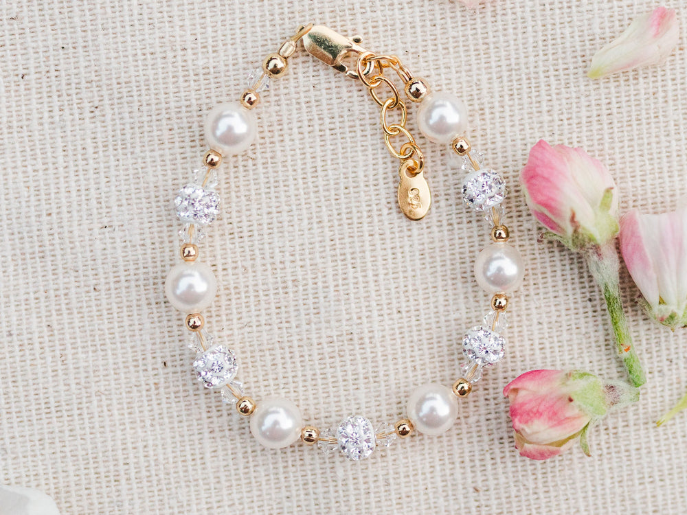 Charlotte - 14K Gold Plated Pearl and Sparkling Stardust Children's Bracelet