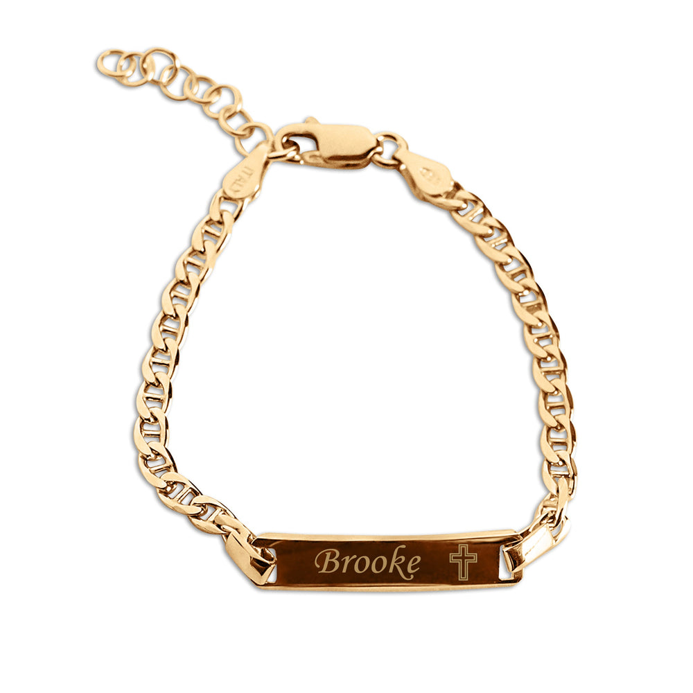 ID Bracelet (Cross) - Sterling Silver or 14K Gold Engraveable I.D. Bracelet for Children