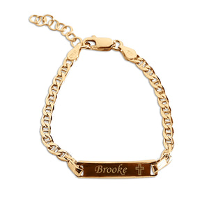 ID Bracelet (Cross) - Sterling Silver or 14K Gold Engraveable I.D. Bracelet for Children