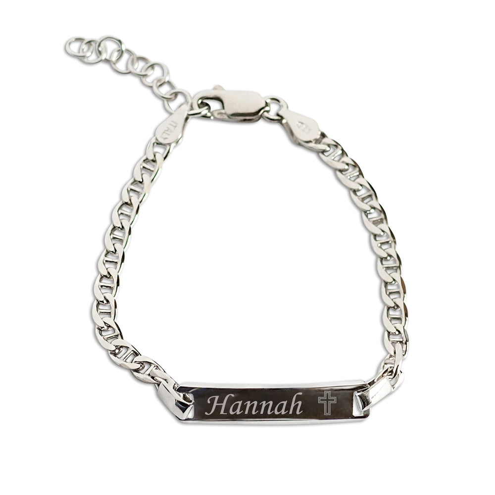 ID Bracelet (Cross) - Sterling Silver or 14K Gold Engraveable I.D. Bracelet for Children