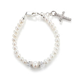 Eden - Sterling Silver Baptism Bracelet with CZ Cross and Pearls