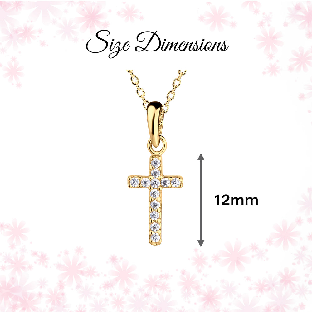 14K Gold-Plated Children's Cross Necklace with CZs for Girls