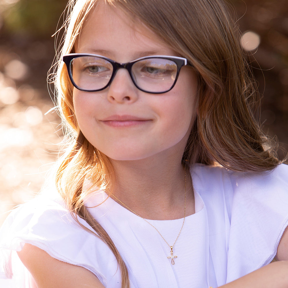 14K Gold Cross Necklace for Communion Gift for Girls