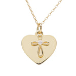 14K Gold-Plated Engraved Heart w/Cross Necklace for Kids