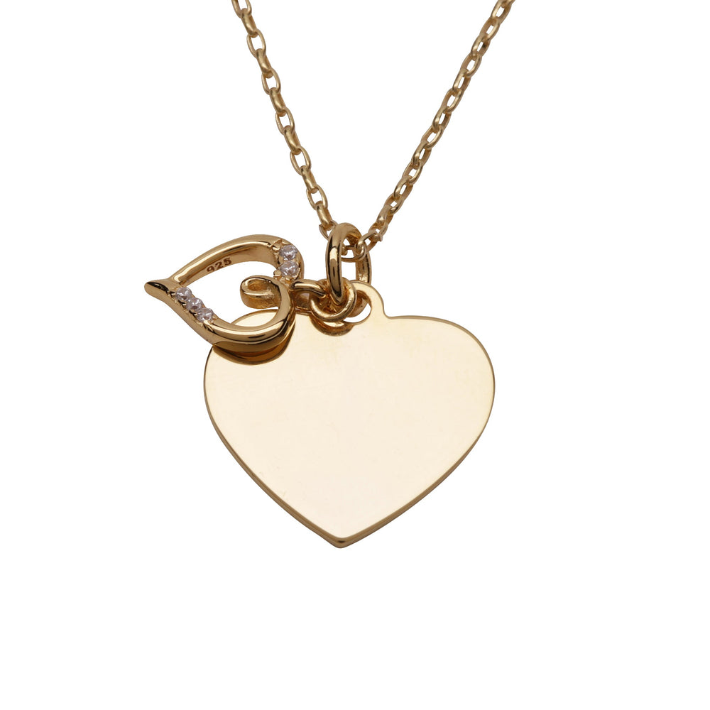 14K Gold-Plated Heart with CZ Heart Necklace