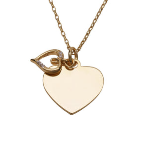 14K Gold-Plated Heart with CZ Heart Necklace