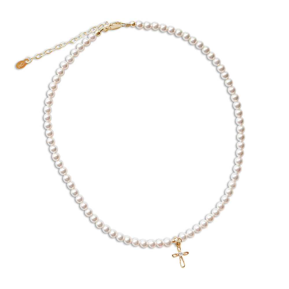 GPBN-Jayde-14K Gold-Plated Pearl Cross Necklace for Little Girls