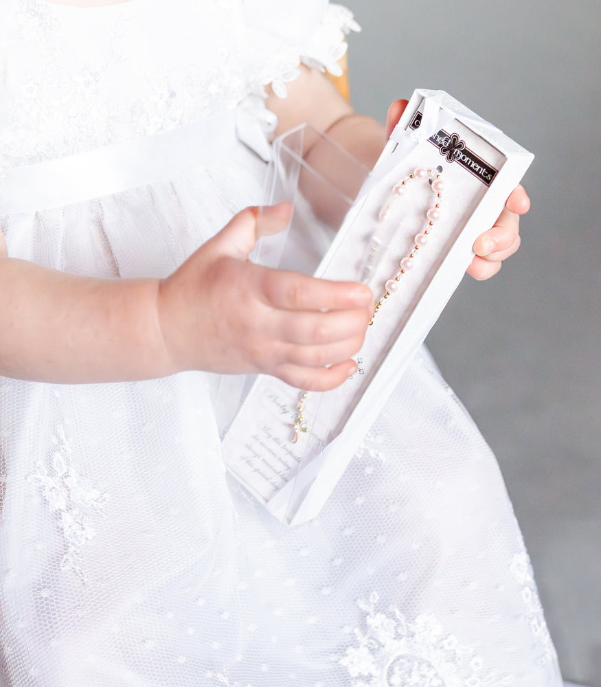 14K Gold-Plated Pink Baby Rosary Baptism Gift