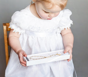 14K Gold-Plated White Baby Rosary Baptism Gift