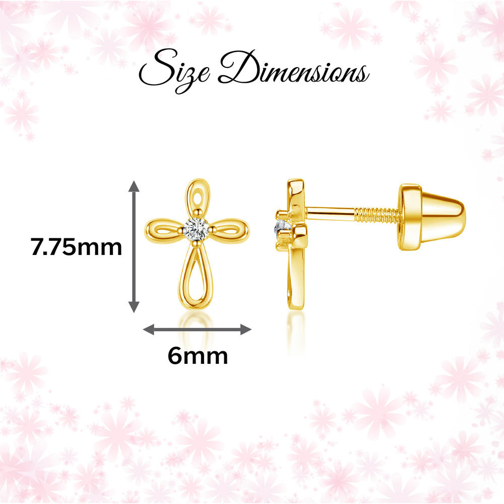 14K Gold-Plated Infinity Cross Earrings for Baptism or Communion