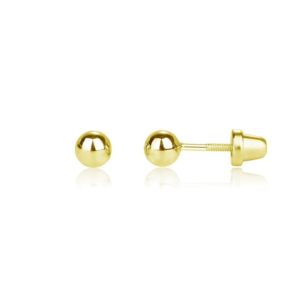 14K Gold-Plated Ball Stud Earrings for Baby and Kids