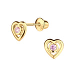 14K Gold-Plated Girls Heart CZ Earrings (Pink)