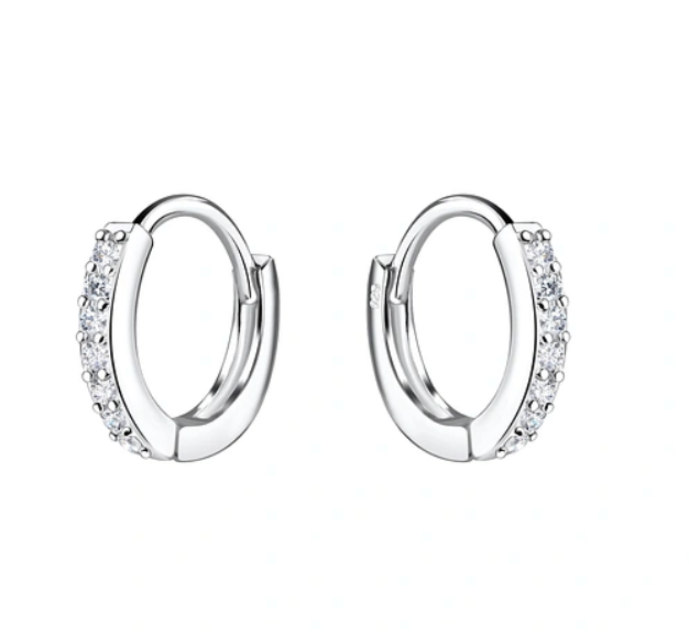 Sterling Silver Huggie Hoop Earrings with CZs for Kids 10mm