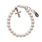 Lacey - White Pearl Bracelet with Infinity Cross Charm