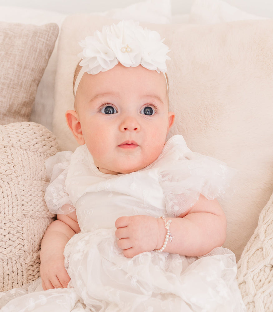 Lacey - White Pearl Bracelet with Infinity Cross Charm