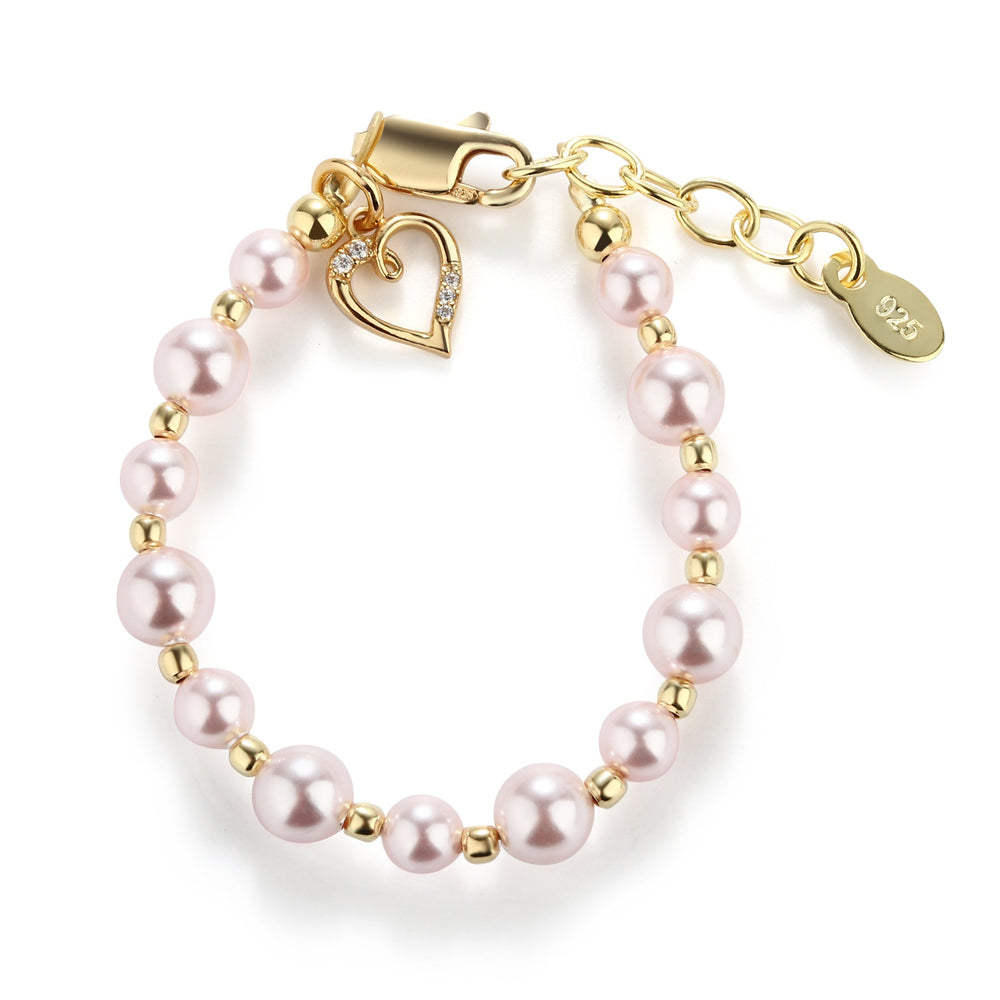 Larkin - 14K Gold Plated Pink Pearl Child's Heart Bracelet Valentines Gift