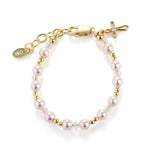 Lauren  - 14K Gold-Plated Pink Pearl Cross Bracelet for Baby Baptism or Communion Gift