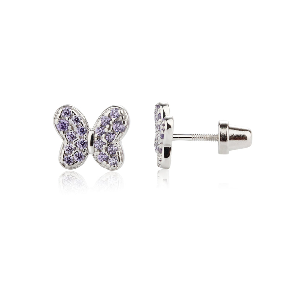 Sterling Silver Kid's Amethyst Butterfly Earrings with CZs