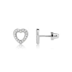 Sterling Silver Heart Earrings with CZs and Screw Backs for Kids