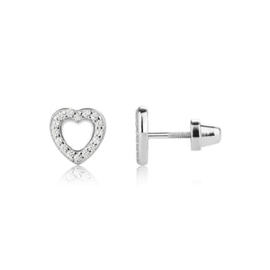 Sterling Silver Heart Earrings with CZs and Screw Backs for Kids