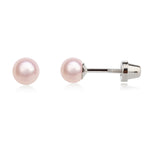 Sterling Silver Child's Pink High-End Simulated Pearl Screw Back Earrings