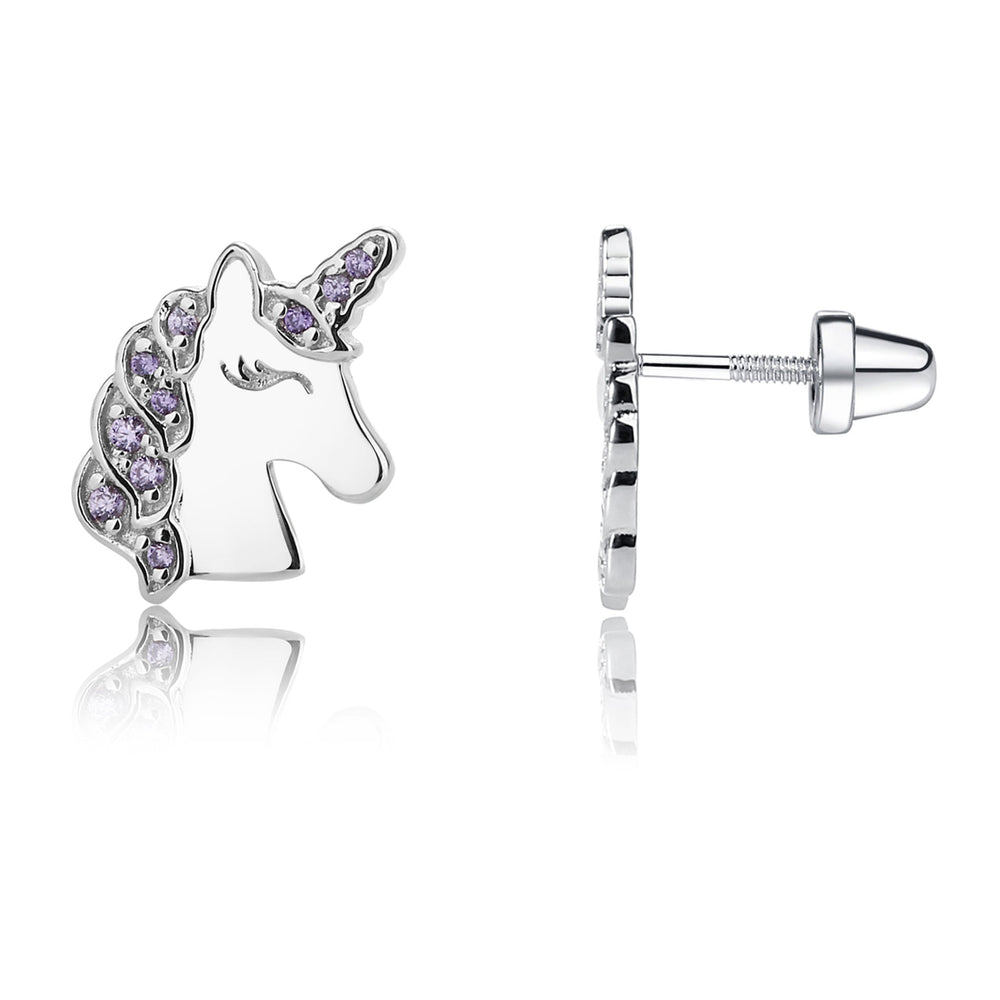 Sterling Silver Girl's Lavender Unicorn Earrings