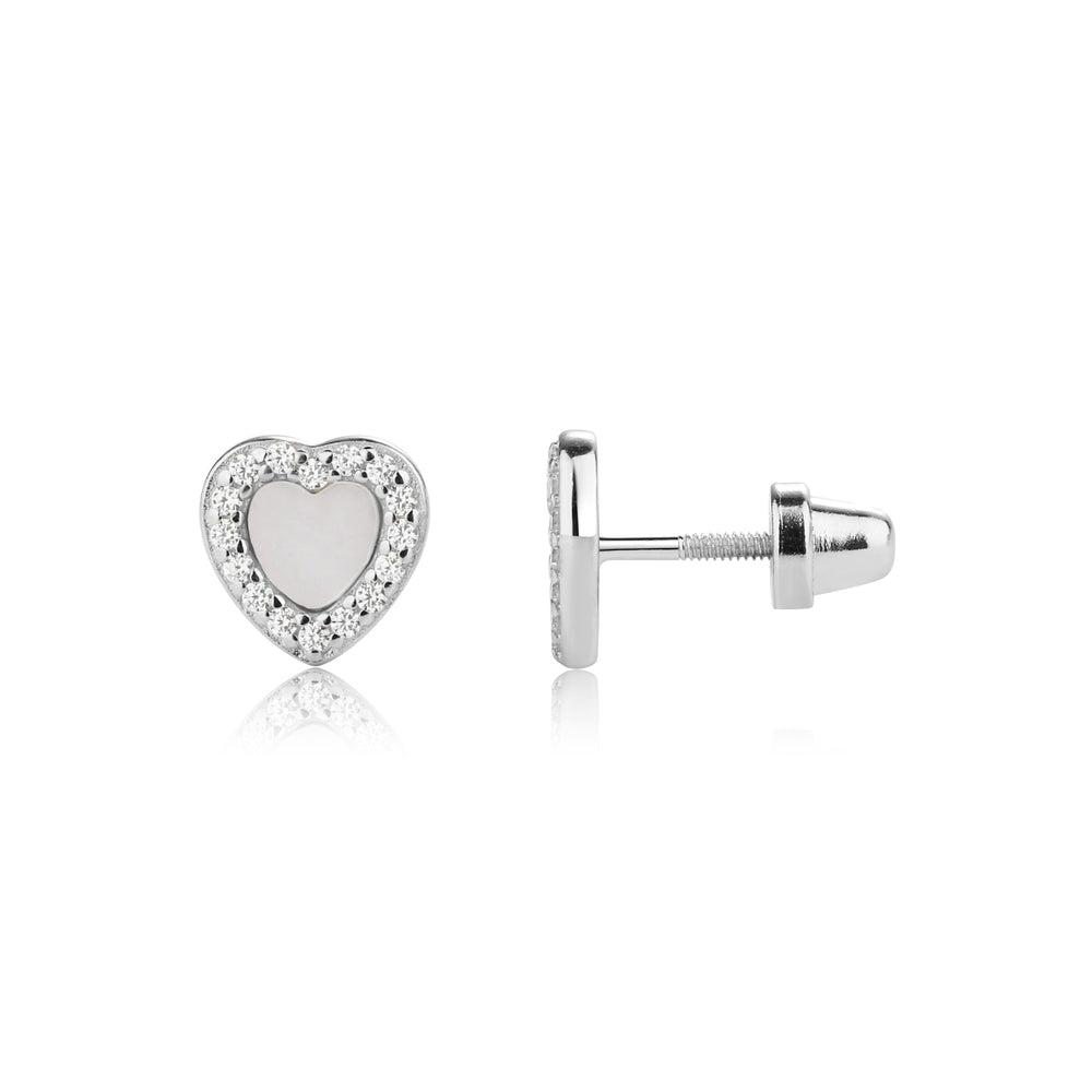 Kids Sterling Silver Mother of Pearl Heart Earrings