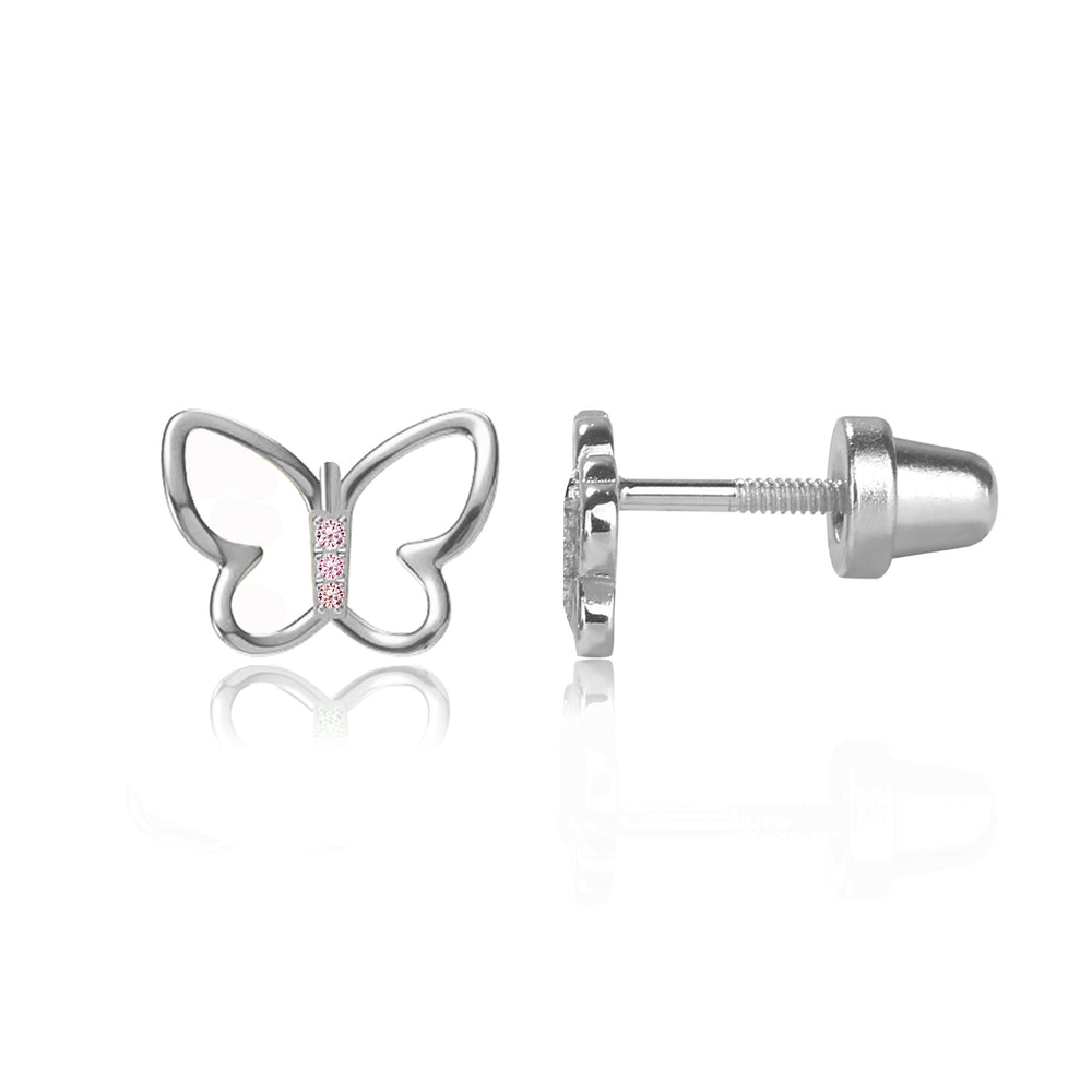 Sterling Silver Pink Butterfly Earrings