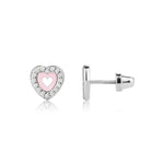 Sterling Silver Pink Heart Earrings with Screw Backs