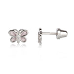 Sterling Silver Kid's Pink Butterfly Earrings with CZs