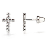 Sterling Silver Cross CZ Earrings for Baptism or Communion