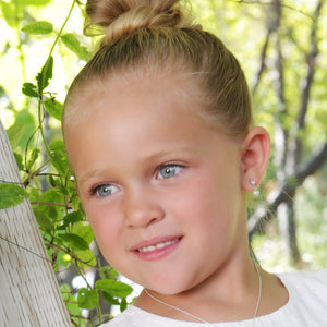 Sterling Silver Children's Heart w/Dangling Pearl Earrings