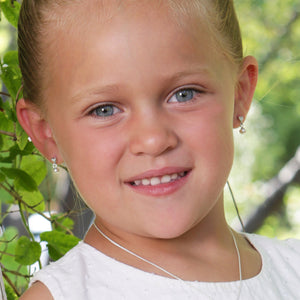 Sterling Silver Children's Heart w/Dangling Pearl Earrings