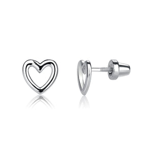 Sterling Silver Children's Hollow Heart Earrings