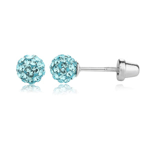 Sterling Silver Aqua Stardust Ball Screw Back Earrings