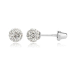 Sterling Silver Clear Stardust Ball Screw Back Earrings