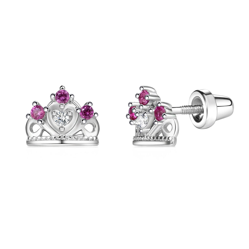 Sterling Silver Princess Tiara Earrings with Screw Backs