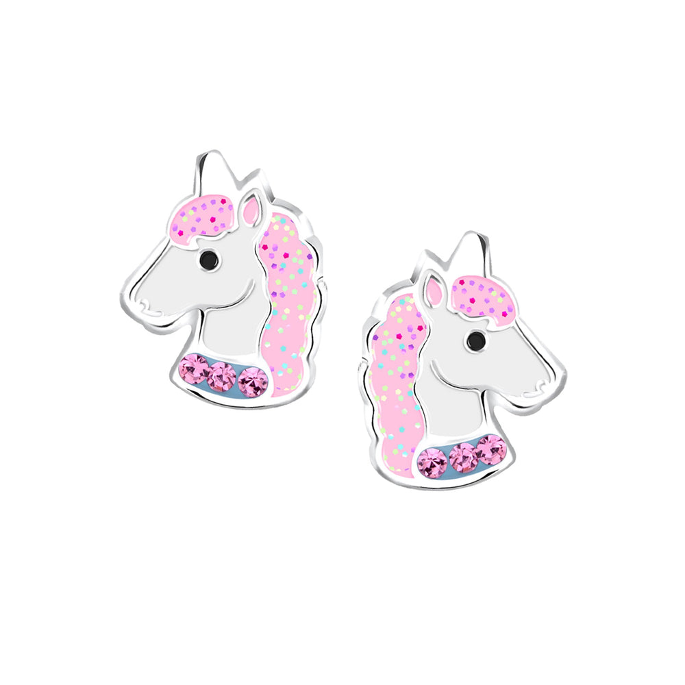 Sterling Silver Kid's Stardust Unicorn Screw Back Earrings