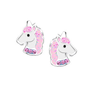 Sterling Silver Kid's Stardust Unicorn Screw Back Earrings