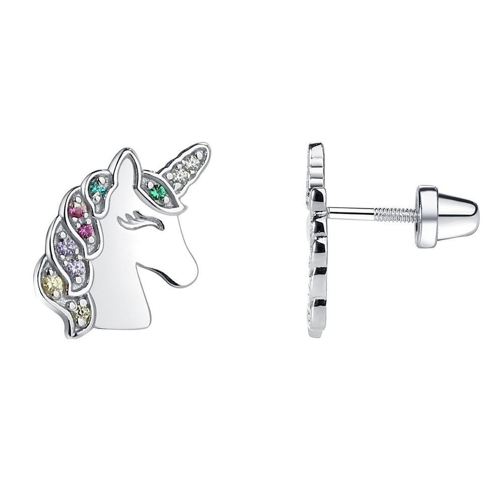 Sterling Silver Kid's Rainbow Unicorn Earrings